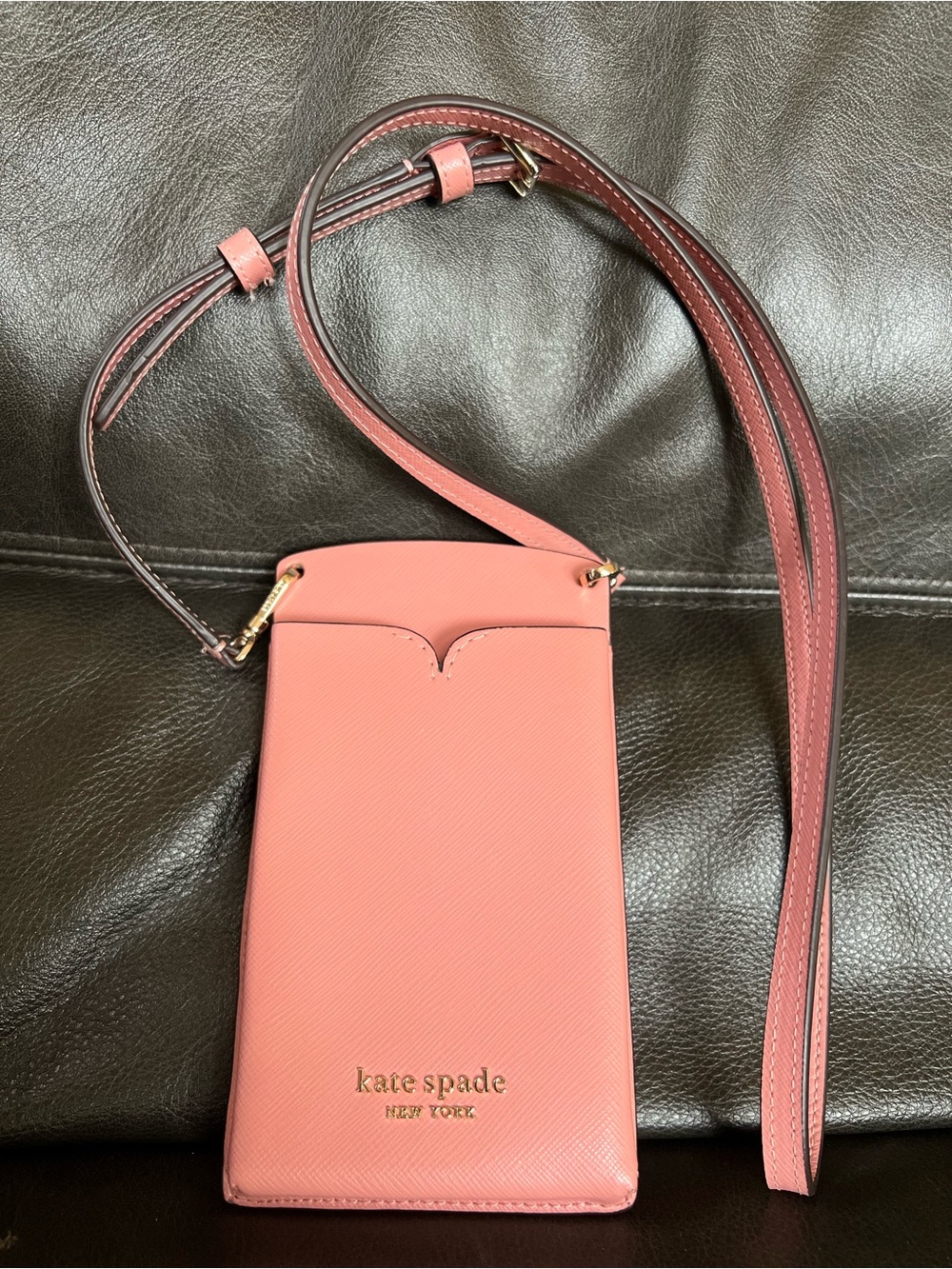 Kate Spade Spence Slim Coral Pink Saffiano Crossbody Phone Pouch Card Holder Bag